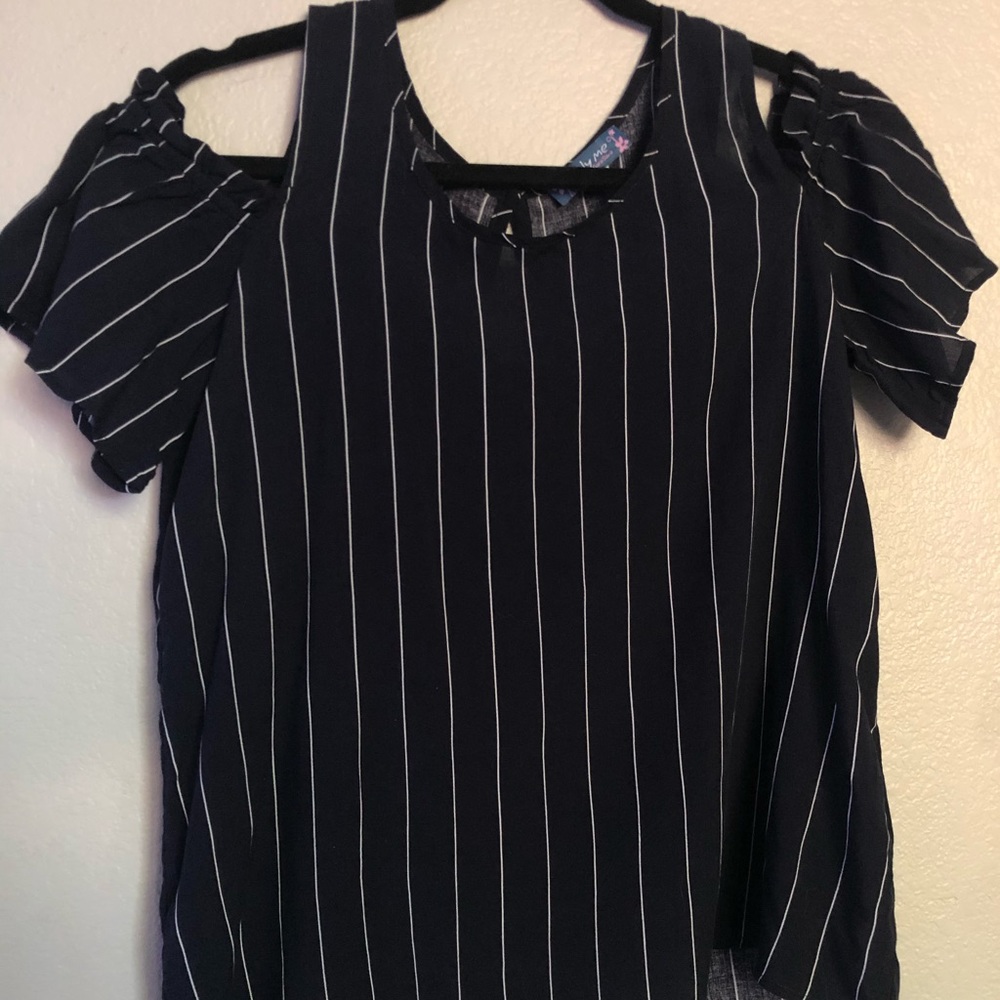 Truly Me Striped Cold Shoulder Top